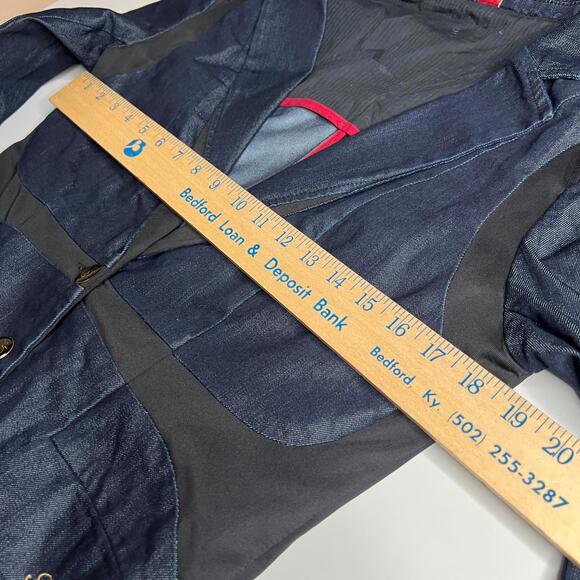 Apple Bottoms Denim Blazer Jacket Women XL Gold Logo Buttons Dark Wash Y2K Style - Picture 10 of 12